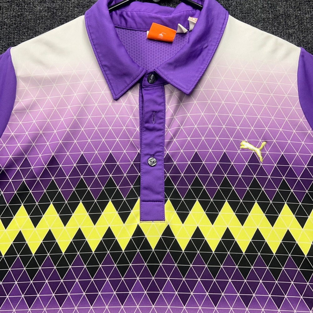 Puma Golf Polo Shirt Mens XL Purple White Geometric Zig Zag Sportlifestyle Logo - Picture 4 of 8